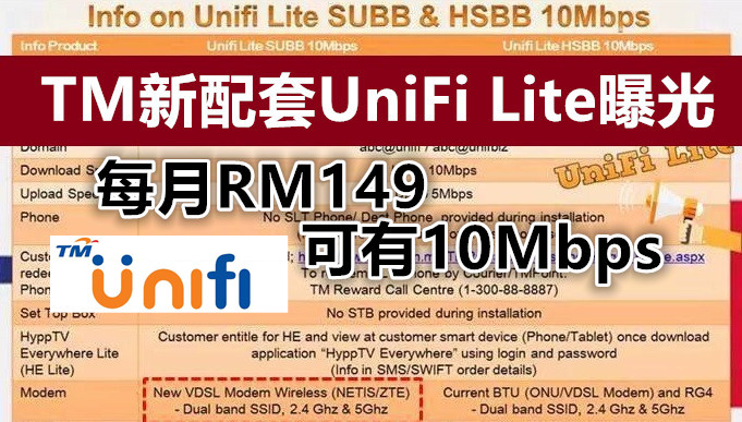 TM UniFi新配套抢先爆！UniFi Lite每月RM149可拥有10Mbps！确定4月份推出！