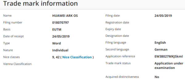Huawei Ark OS trademark 1