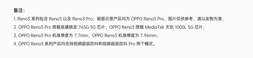 part of spec list of reno3 series
