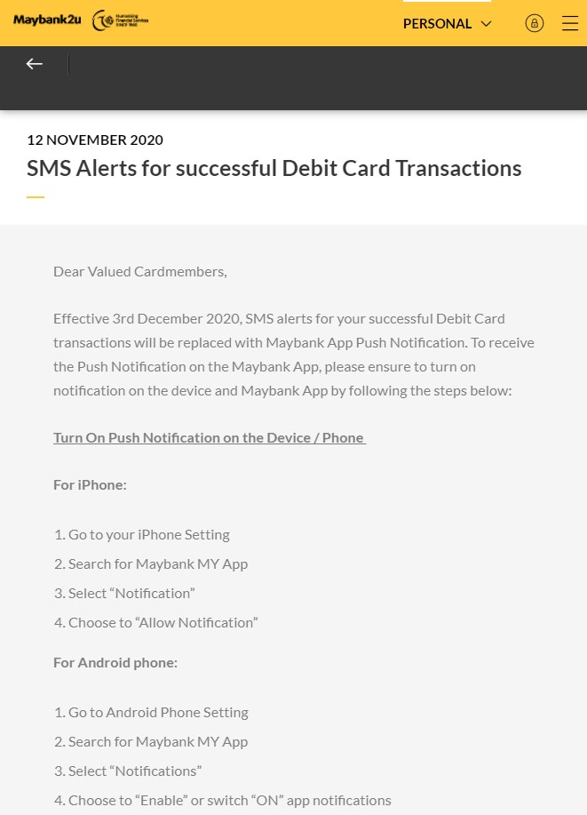 screencapture maybank2u my maybank2u malaysia en personal announcements 2020 november announcement sms debit card page 2020 11 18 21 49 09 副本