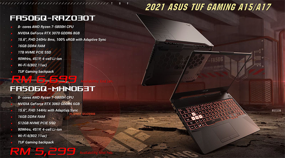 ASUS TUF Gaming 系列游戏笔电大马发表:搭载最新AMD/Intel处理器,最高RTX 3070显卡,售RM5,299起! 9 TUF A15 2021 Pricing