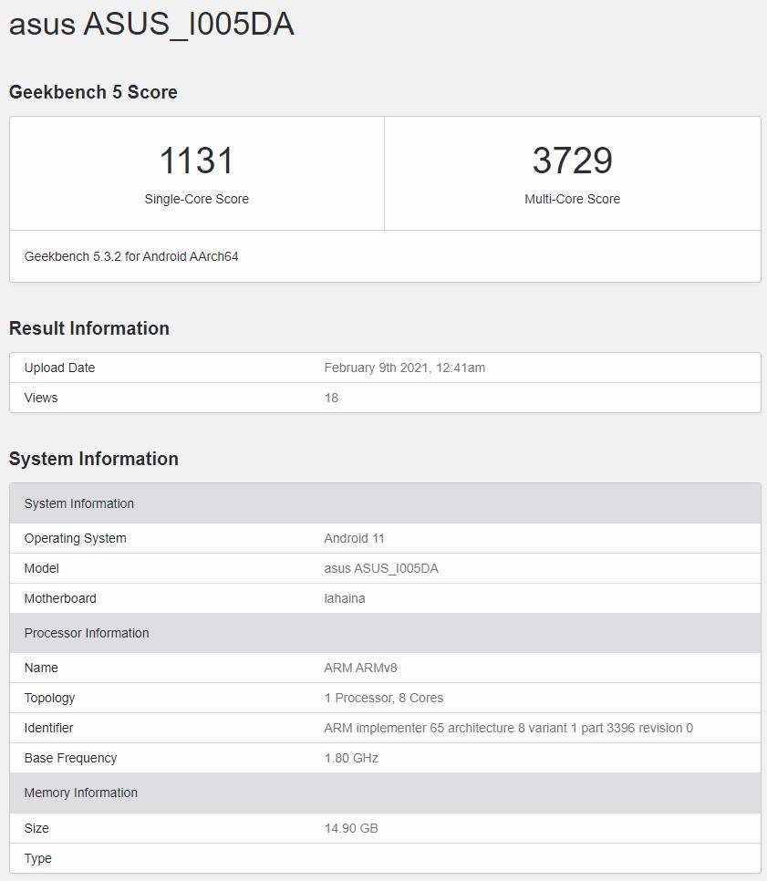 ASUS ROG Phone 5 spotted on Geekbench