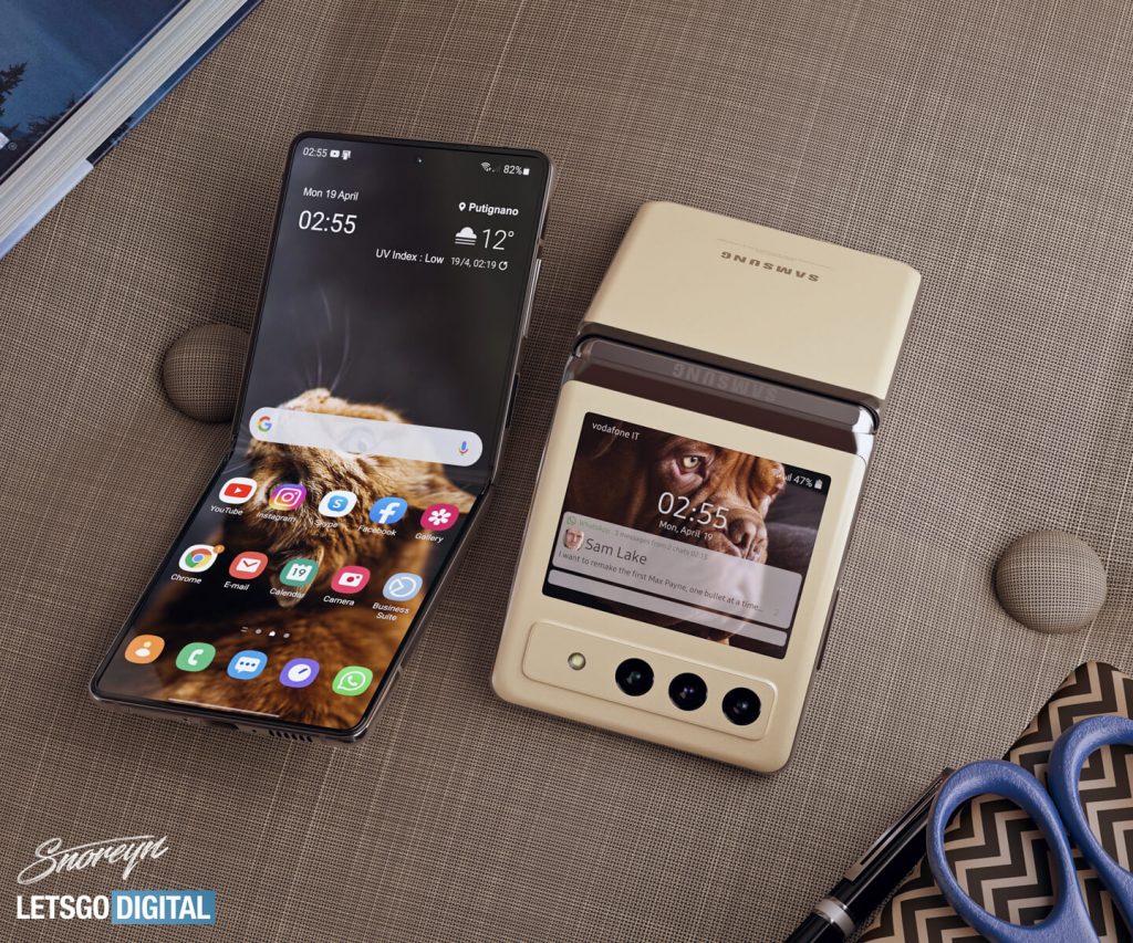 Samsung Galaxy Z Flip 3外观曝光:翻盖式折叠、横向镜头设计+副屏! 2 04 8