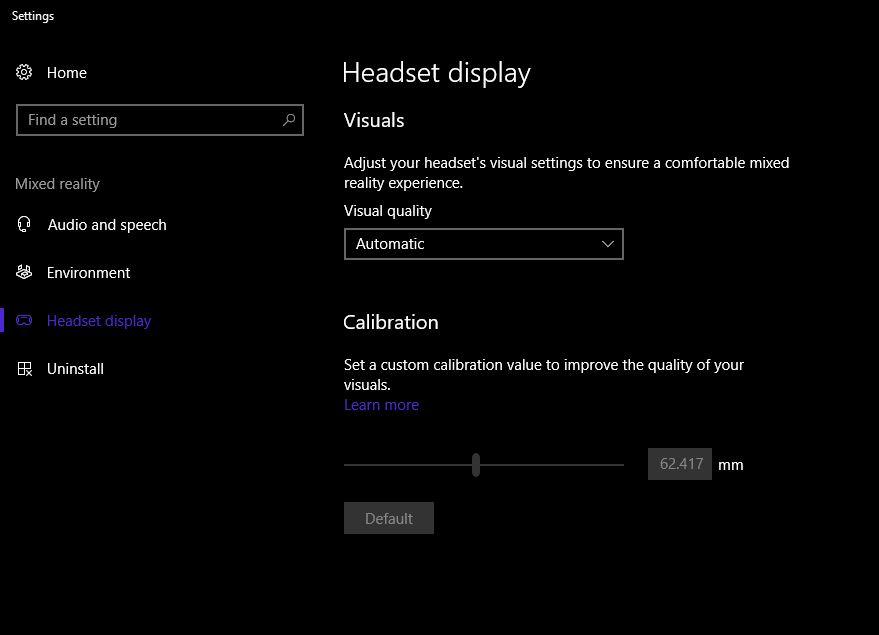 Miexd Reality settings Windows 10