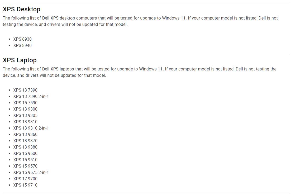 dell xps windows 11 list