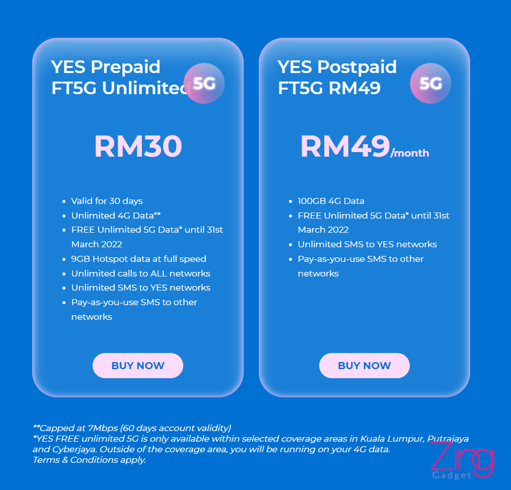 5G真的来了！YES推出5G配套：每月RM30起可享无限5G+4G上网数据+无限通话至所有平台，还有9GB热点网络等！