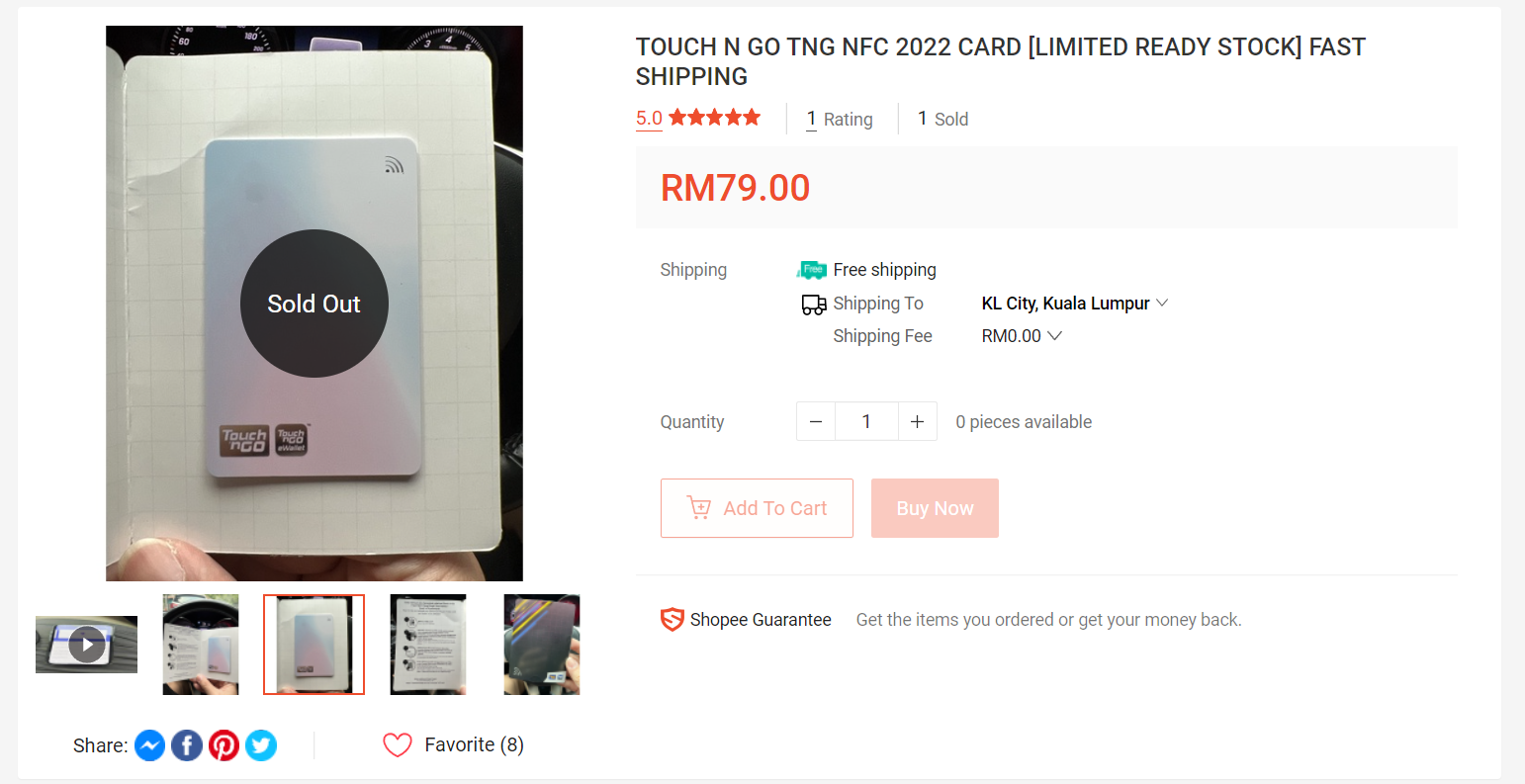 一“卡”难求!Shopee出现升级版TnG卡黄牛价,价格被炒高7倍至RM79! 5 TnG 2 1