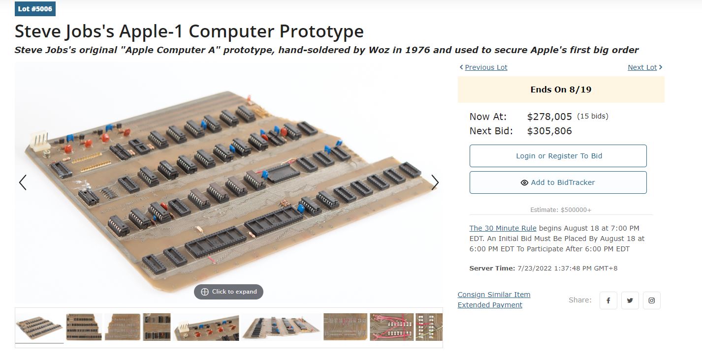 Apple 1 Computer auction 1