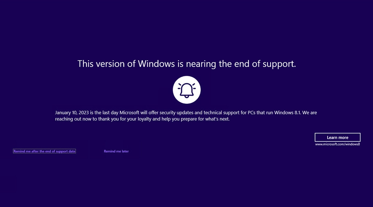 Windows 8.1 end of support