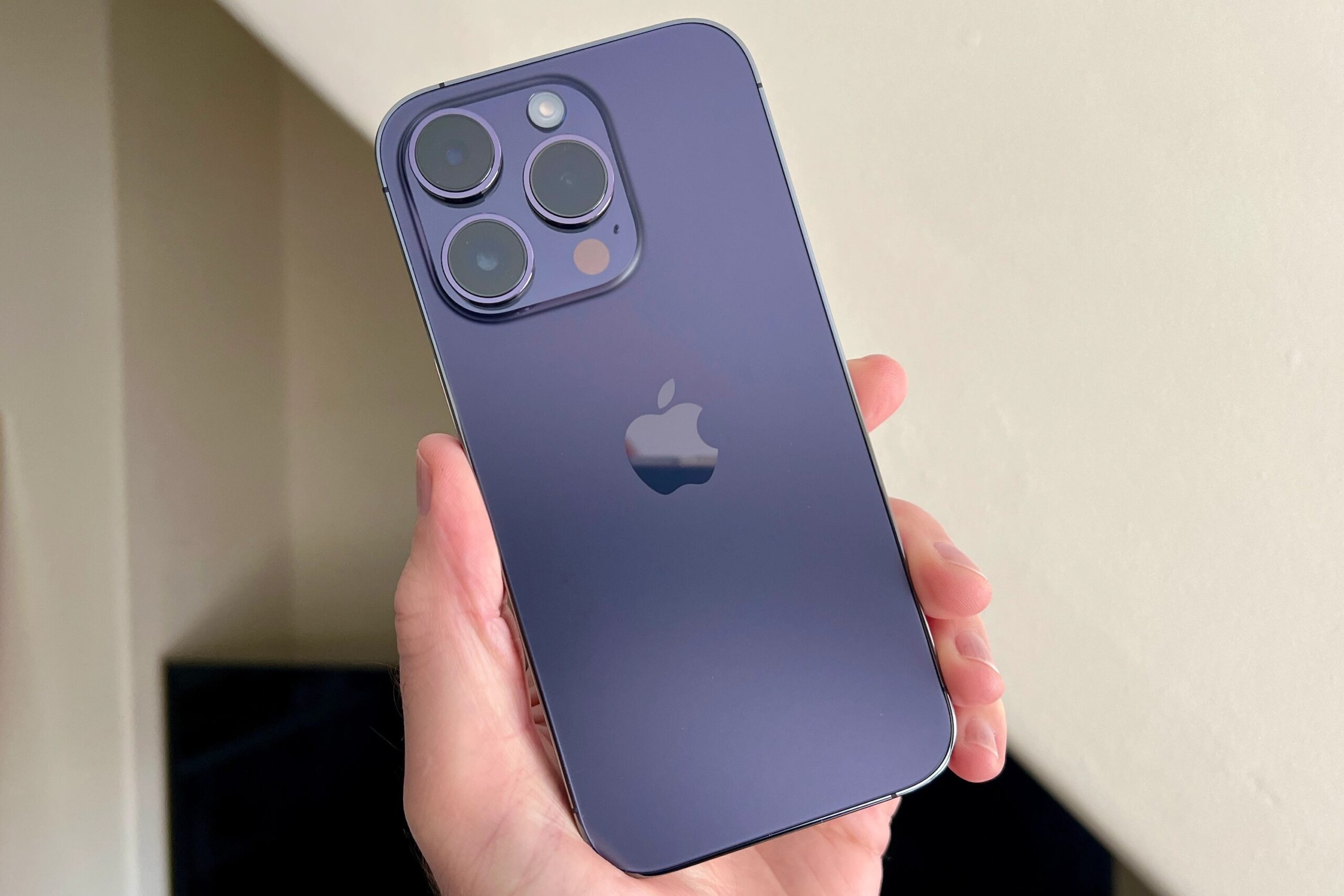 iPhone 14 Pro Back Purple Hand scaled