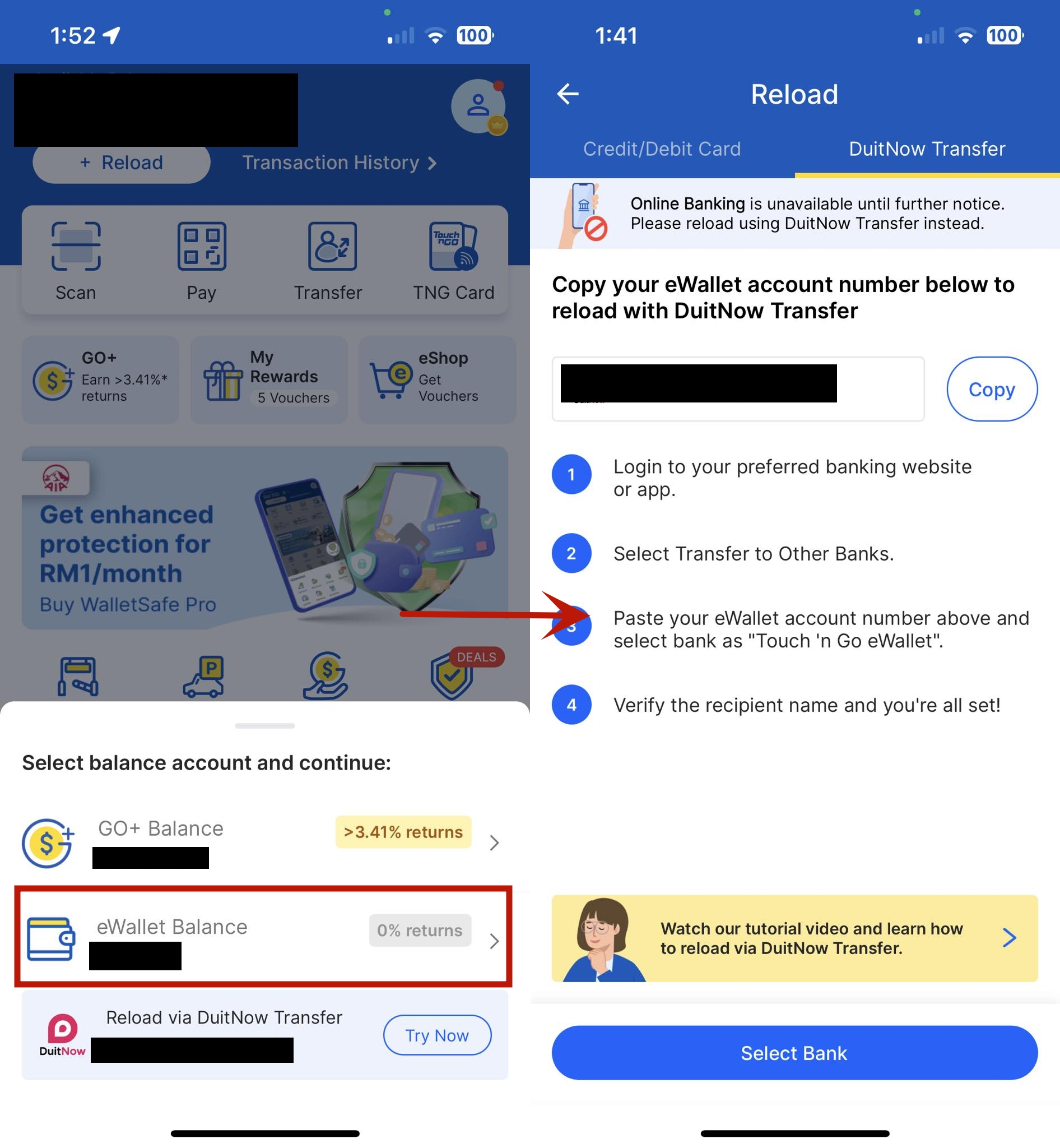 TnG eWallet Balance暂时关闭Online Banking,需用DuitNow Transfer储值! 2 未命名