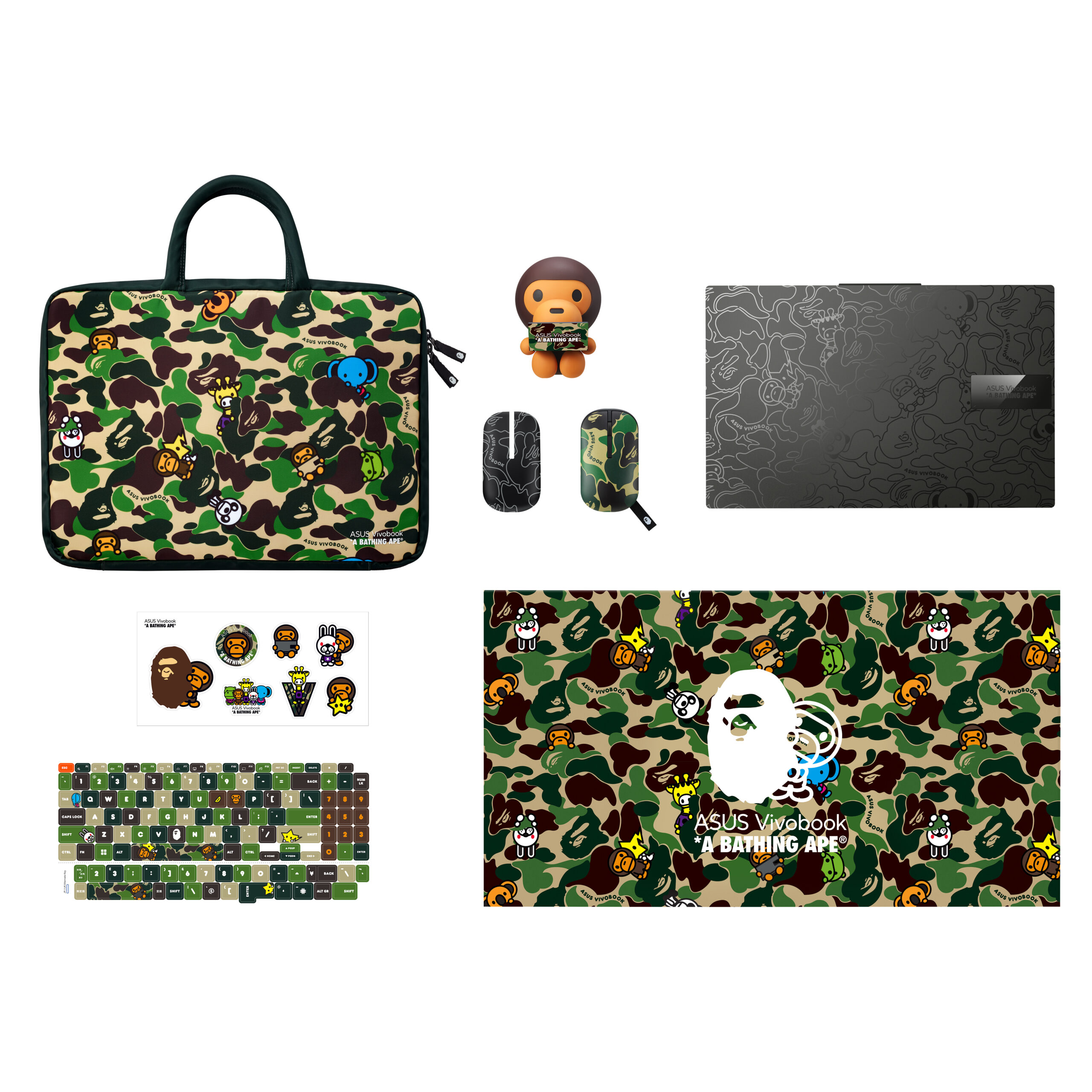 Vivobook S 15 OLED BAPE Edition Green Camo Bundle with Black Laptop overlooking view of black laptops and green camo bundle scaled