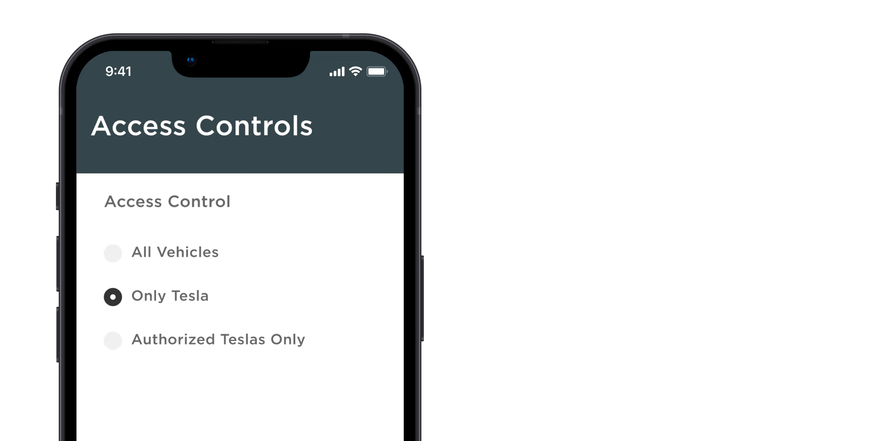 access control only tesla app