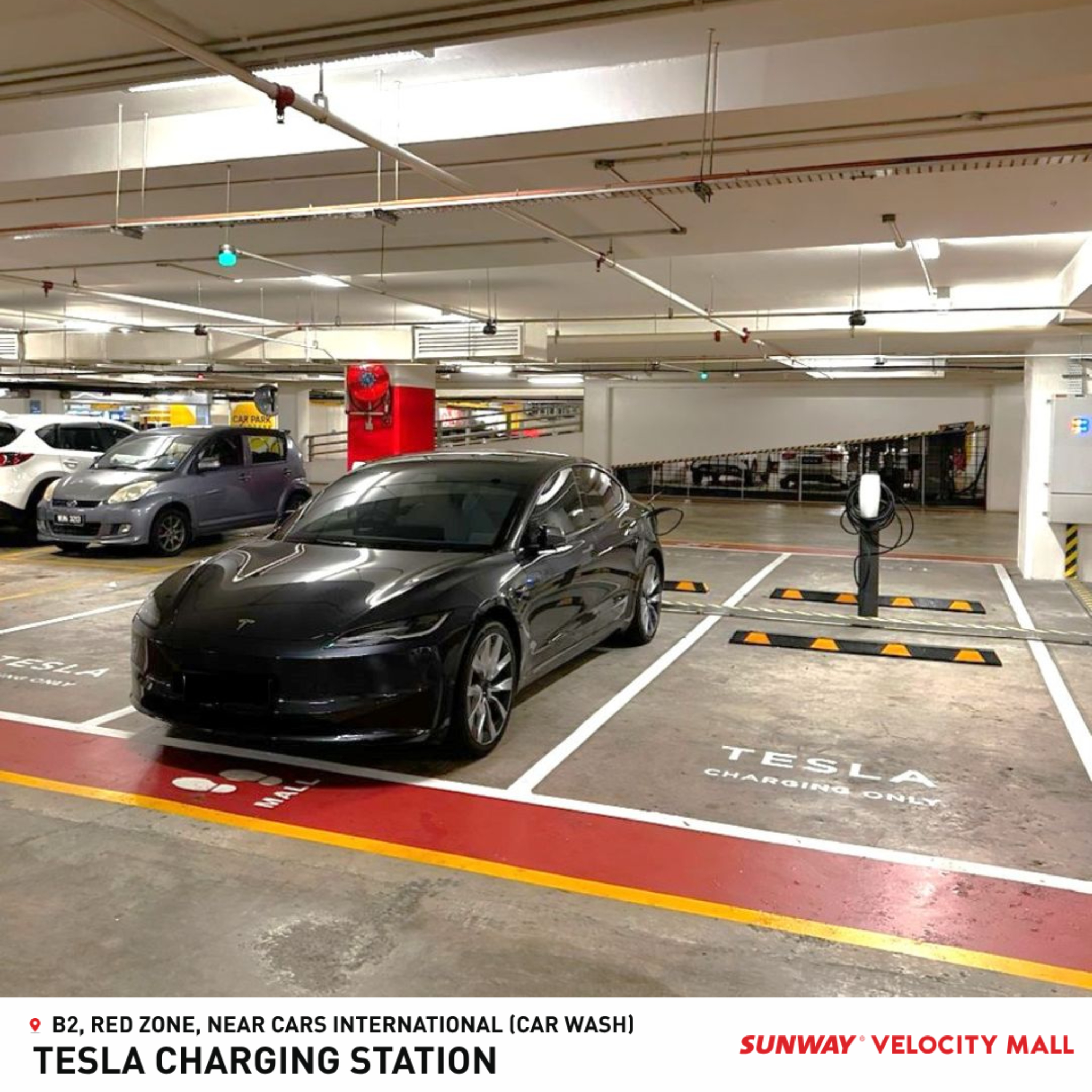 Sunway Velocity Tesla Destination充电桩启用：共有6个、位于B2 Red Zone，现阶段免收费！