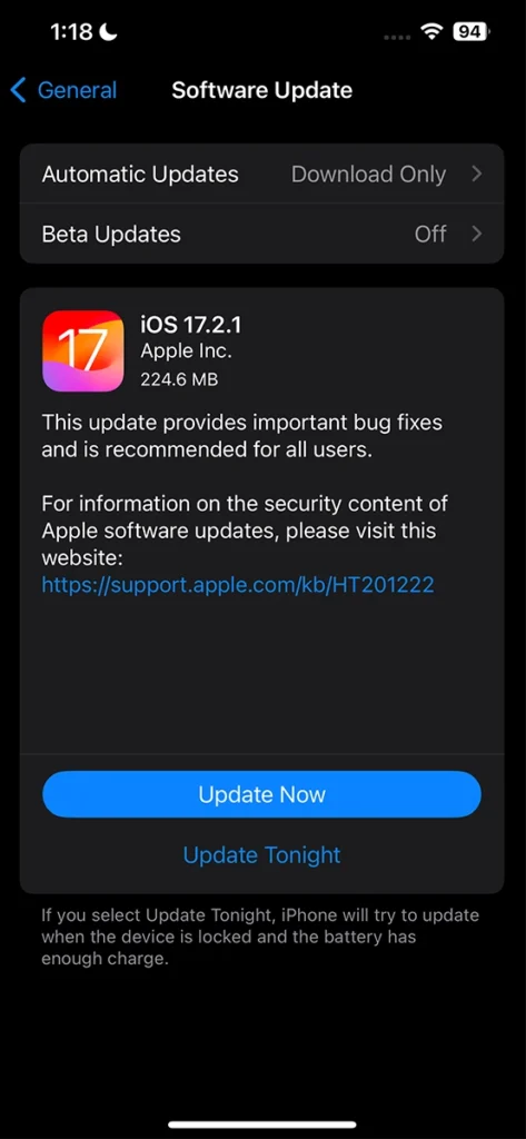 iOS 17.2.1 Update screenshot 473x1024 1