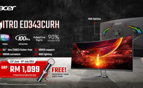 曲面屏+UWQHD电竞屏RM1099！Acer Nitro ED343CUR H大马发布！