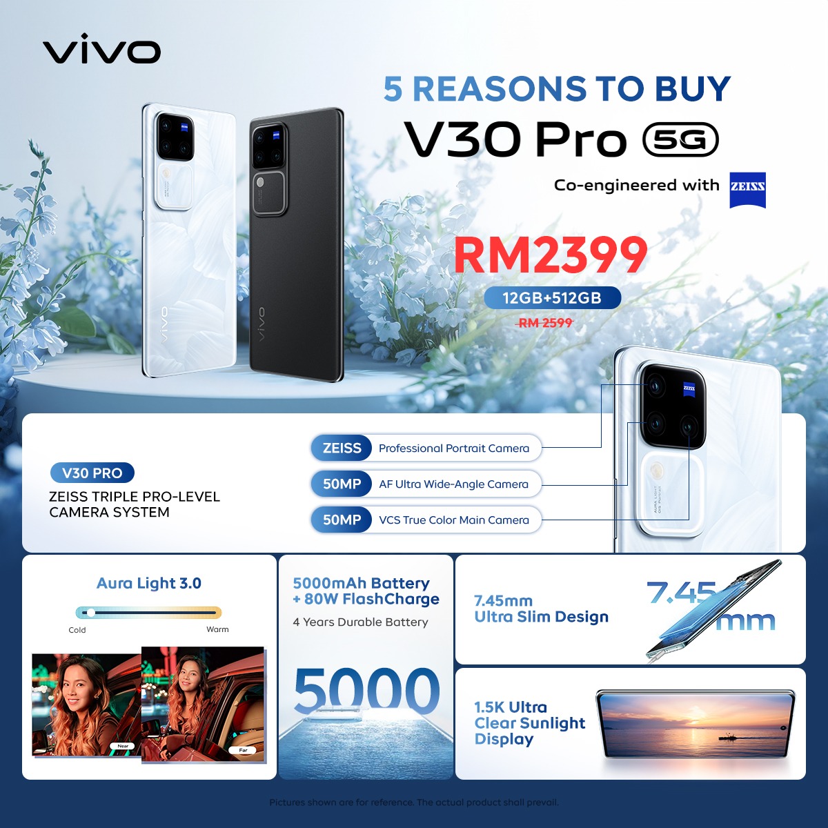 便宜了RM200!vivo V30 Pro 5G限时折扣:只需RM2399就能入手! 3 V30 Pro KSP