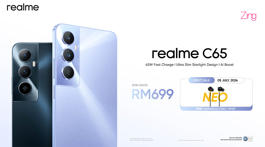 售RM699！realme C65大马发布：支持动态按钮、隔空手势、5000mAh电池！