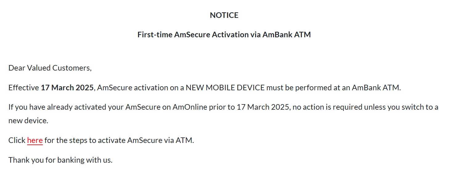 AmBank用户注意!3月17日起,新手机使用AmOnline,需到ATM激活AmSecure! 2 Screenshot 2025 03 15 105419