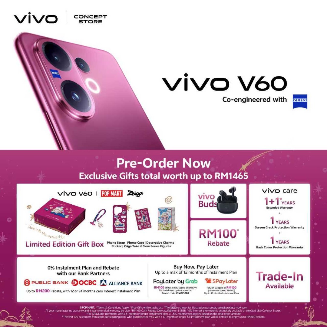 vivo V60 确定 8 月 26 日大马发布!搭载 ZEISS 人像旗舰,现在预购还送高达 RM1,465 礼品! 5 Pre Order KV