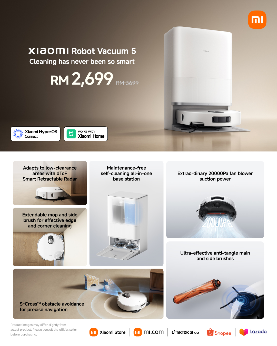 早鸟价 RM219 起!小米发布多款 AIoT 新品:手表、耳机、扫地机器人、电视全都有!还有 SU7 合金模型车! 19 Xiaomi Robot Vacuum 5 KV with Price