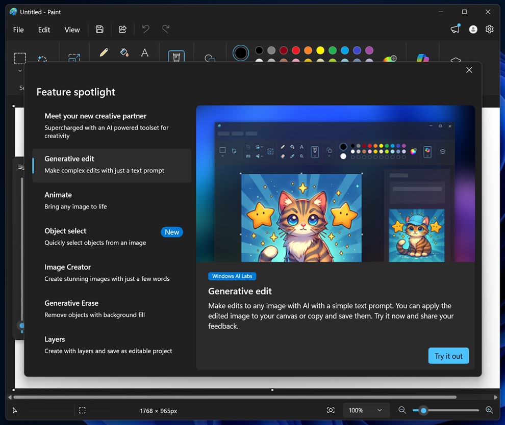 Microsoft测试中功能:Paint小画家就能AI生成动画、一句话改图 - Zing Gadget