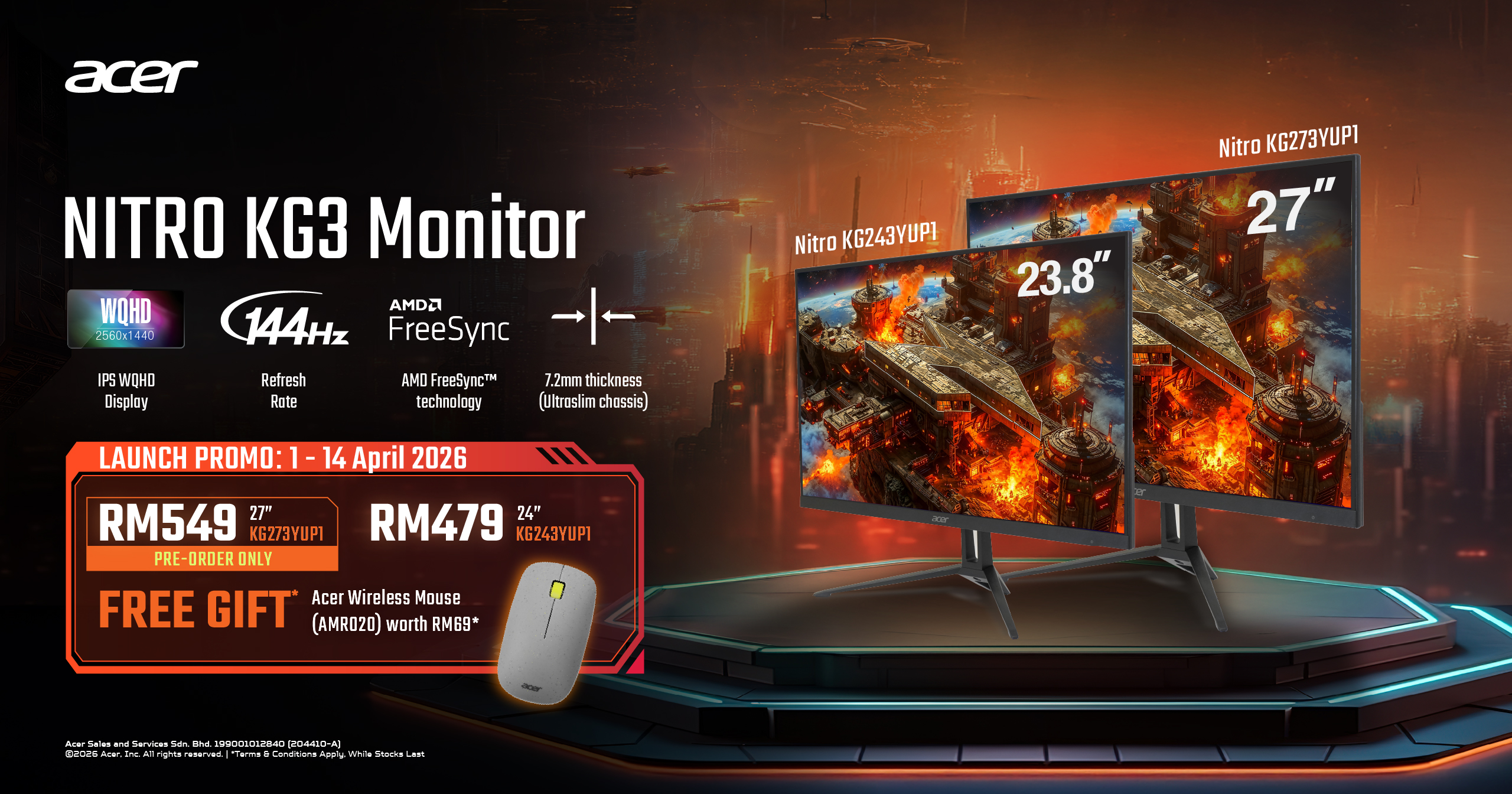 Acer电竞屏幕新品发布:500Hz超高刷新率、曲面OLED屏、Nitro也有新品!RM479起! 7 Nitro KG3 Monitor Key Visual