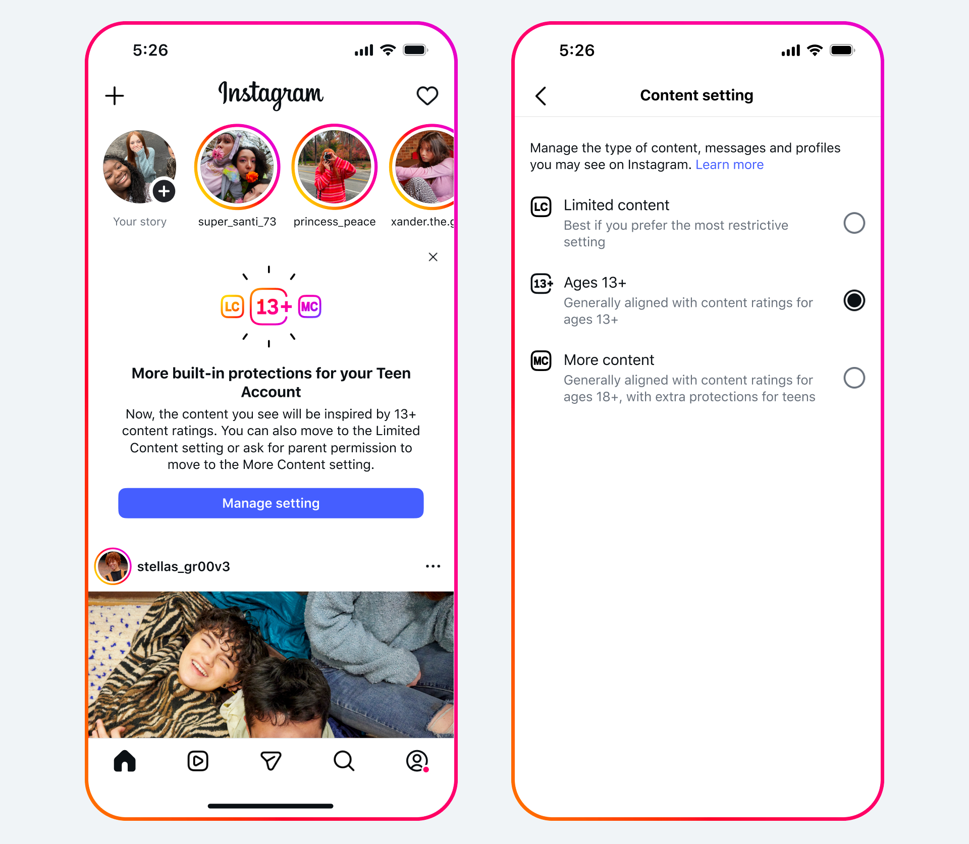 Instagram Teen 青少年账号新功能:新增13+年龄内容分级机制、推出“限制内容”严格过滤帖子! 4 Teen View final