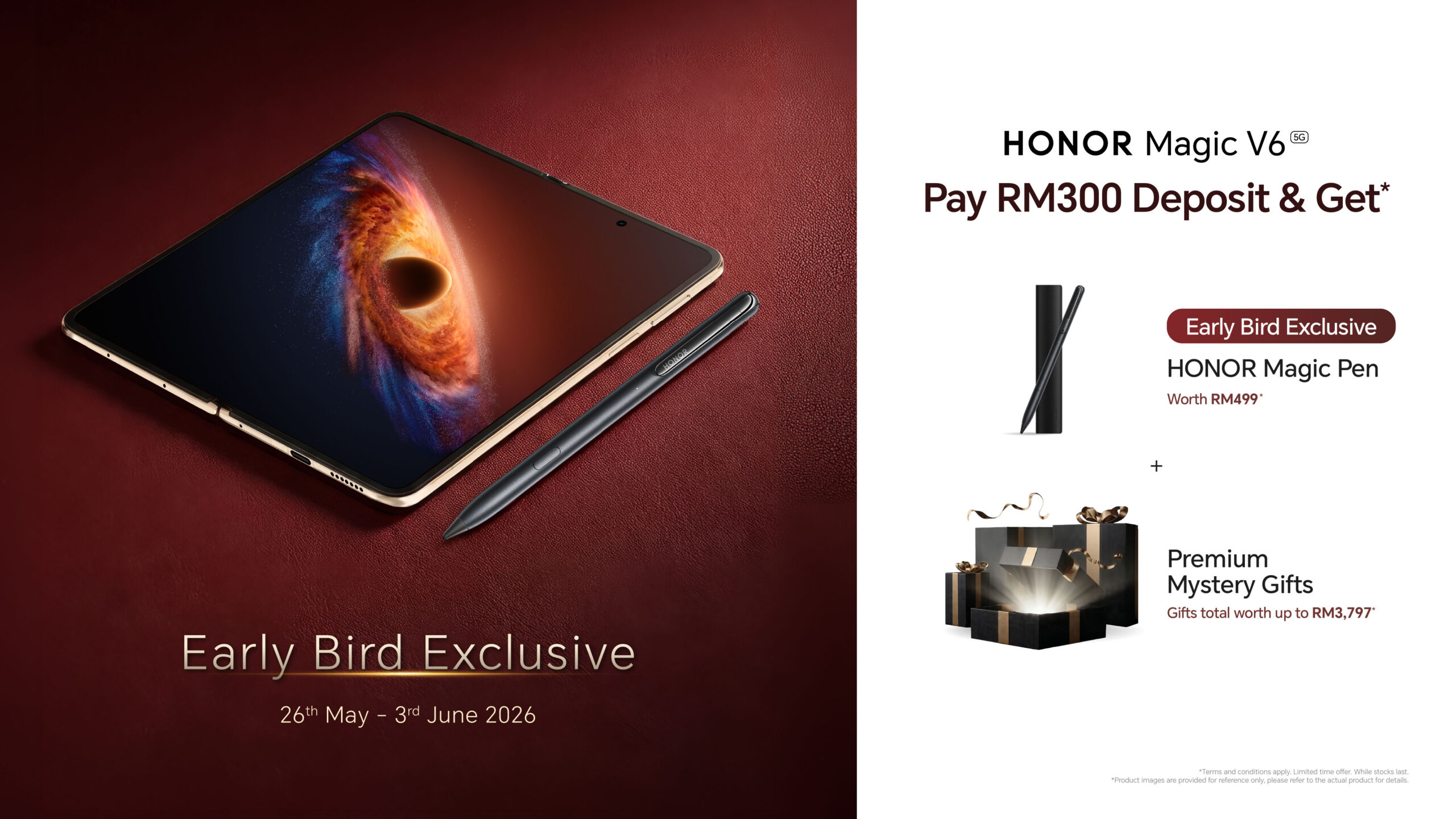 HONOR Magic V6早鸟预订来了!RM300定金可享免费触控笔和RM3797的赠品! 2 HONOR Magic V6早鸟预订来了!RM300定金可享免费触控笔和RM3797的赠品!