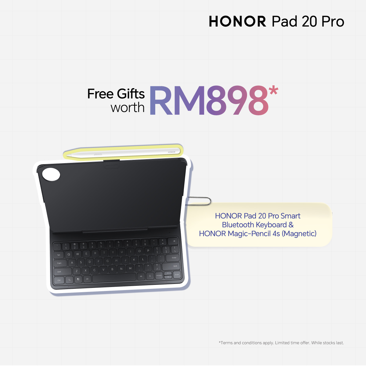 HONOR Pad 20系列大马开卖:3K护眼屏、最高165Hz、10,100mAh电池,售RM1999起! 5 HONOR Pad 20 Pro Free Gift Bundle KV